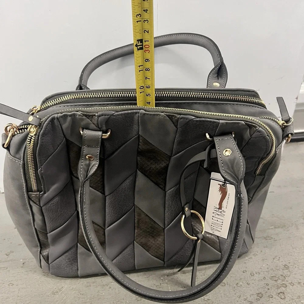 Violet Ray Gray Chevron Patchwork‎ Satchel Handbag Purse Faux Leather NWT